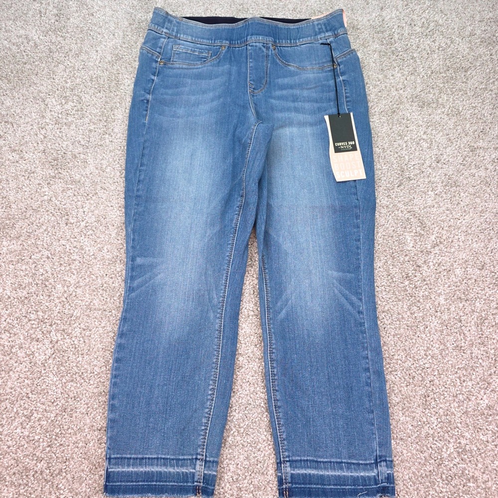 NYDJ Curves 360 Sculpt Pull On Leggings Blue Denim Raw Hem Jeans Size 6 NWT